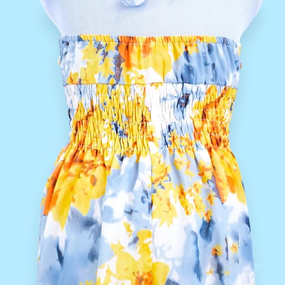 Flowy Floral Watercolor Chiffon Halter Dress with Buttons M - Picture 5 of 7